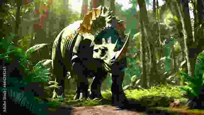 A Family Riding On A Triceratops Through A Lush Jungle Jurassic Resort 2: Battle For Raptor City